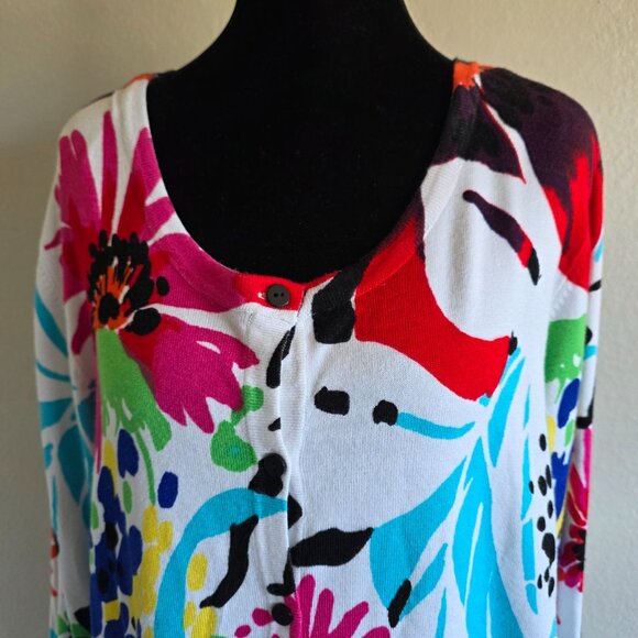 NEW Joseph A Sweater Cardigan Button Soft Artsy Floral Colorful Plus Size 1X - Picture 2 of 8